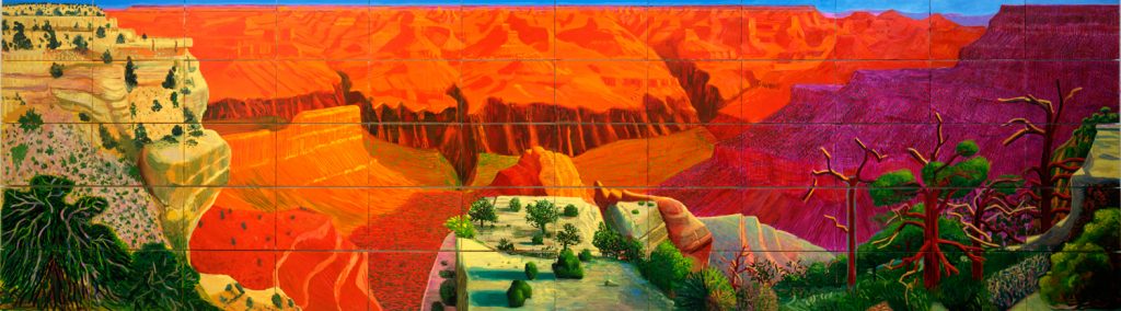 A painting of the Grand Canyon almost identical to the view in the exhibition, but overall brighter in color. In addition, the shape of the dark pink section in the lower left (now orange in color) in more expansive and exaggerated. 